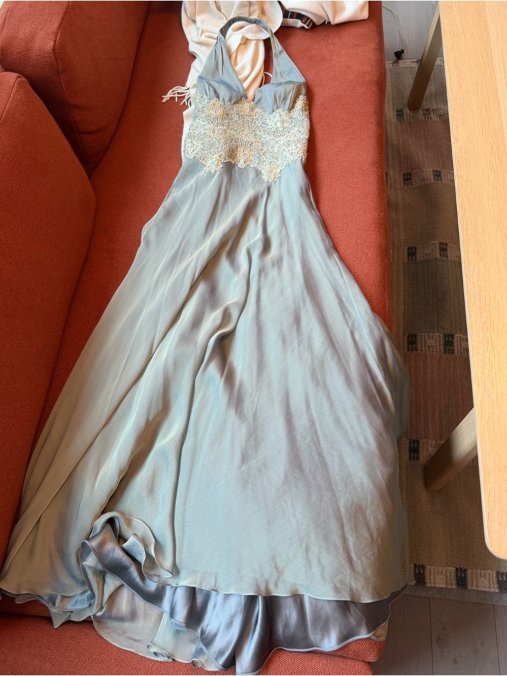 Carmen Marc valvo vintage sage green silk maxi dress. M